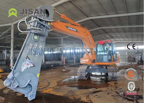 Corte y recuperación de chatarra con Teyun Tycs450rt Cortador hidráulico para excavadoras en sitios de demolición industrial