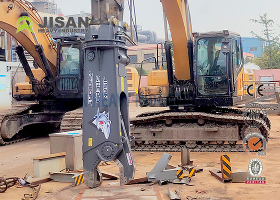 Corte y recuperación de chatarra con Teyun Tycs450rt Cortador hidráulico para excavadoras en sitios de demolición industrial